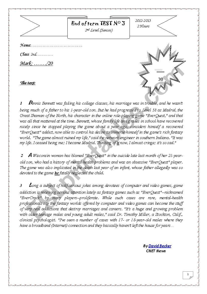 end of term test 3 for second formers