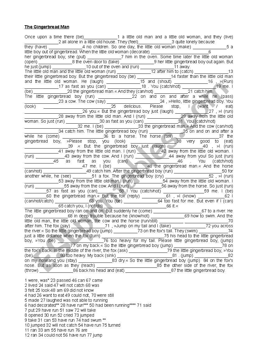 ginger bread worksheet