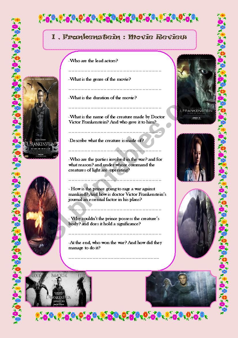 I Frankenstein worksheet