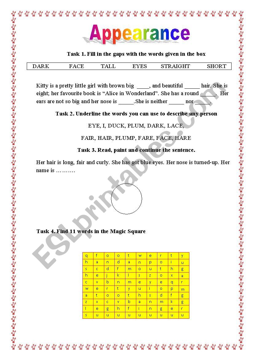 Appearance worksheet