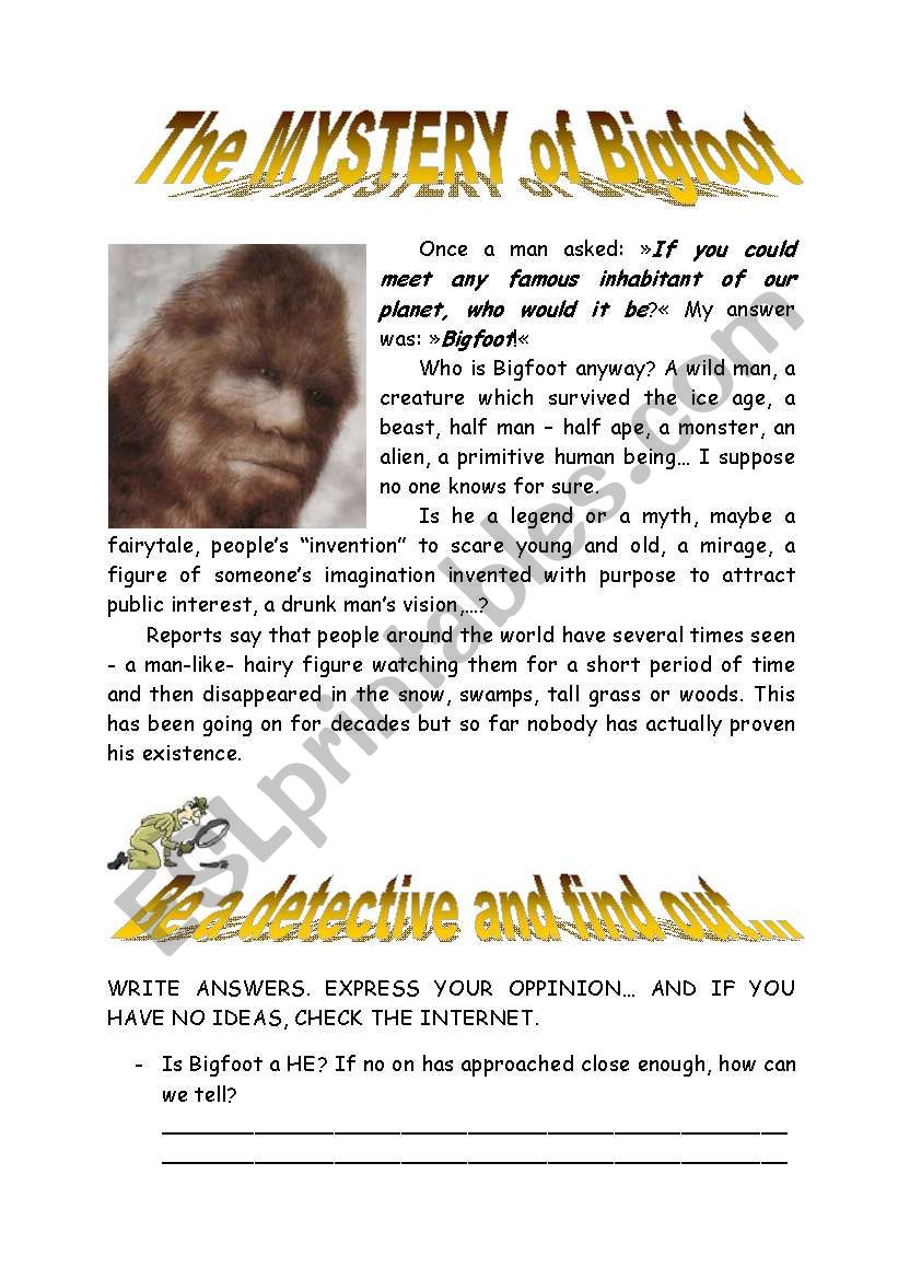 BIGFOOT worksheet