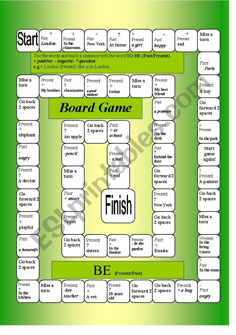 Board game Verb to BE worksheet