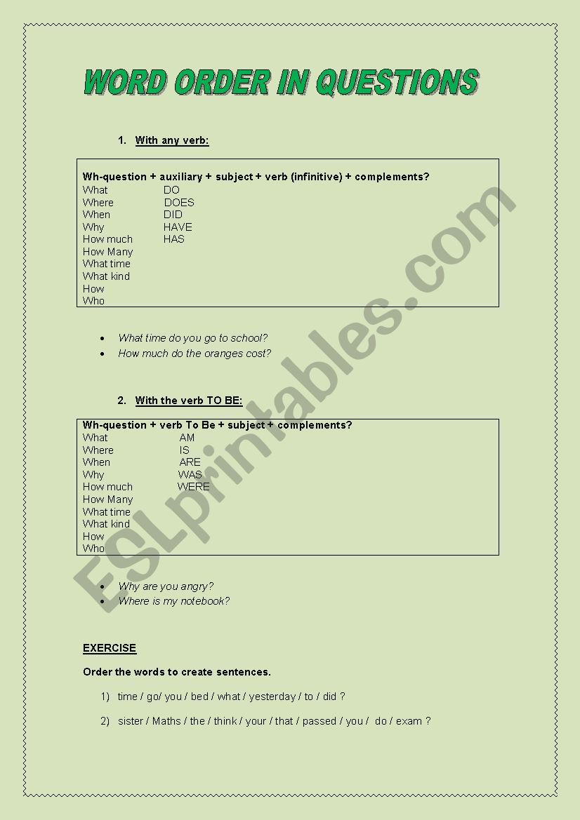 Word Order in Questions worksheet