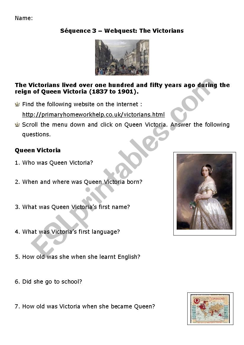 Webquest on Victorian times worksheet