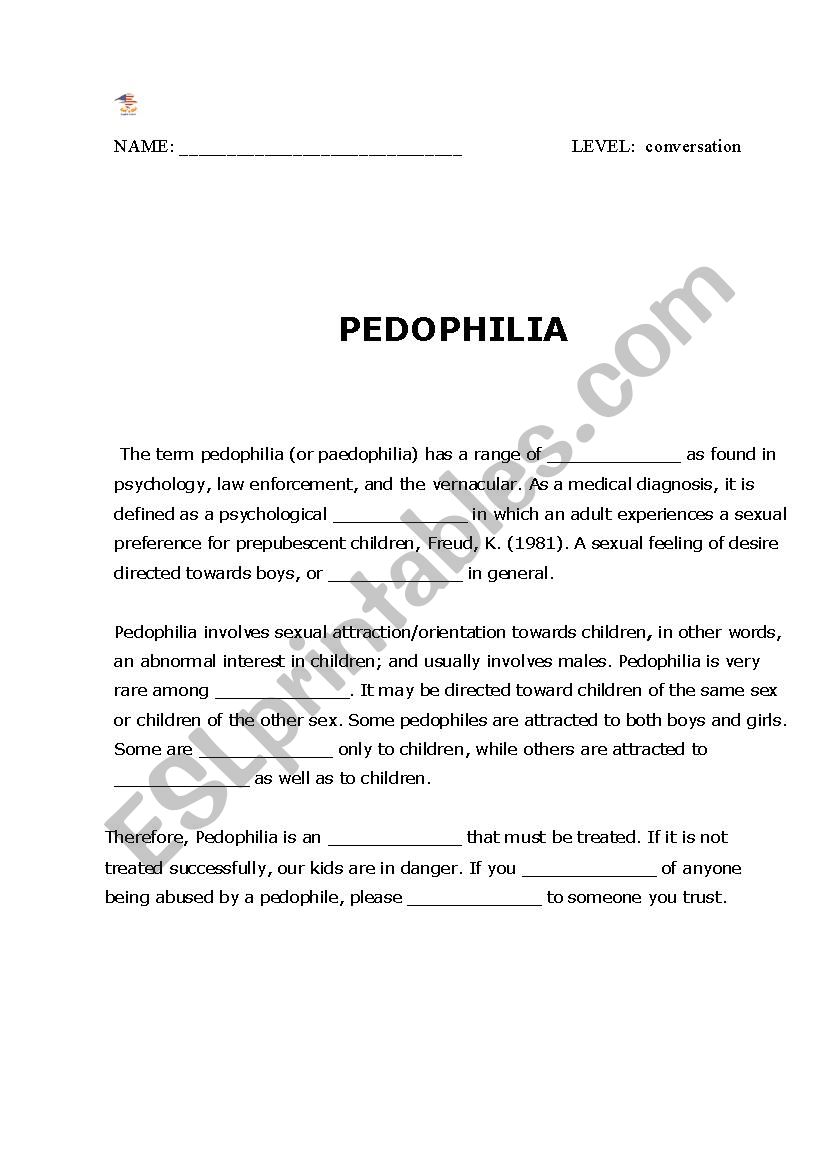 Pedophilia worksheet