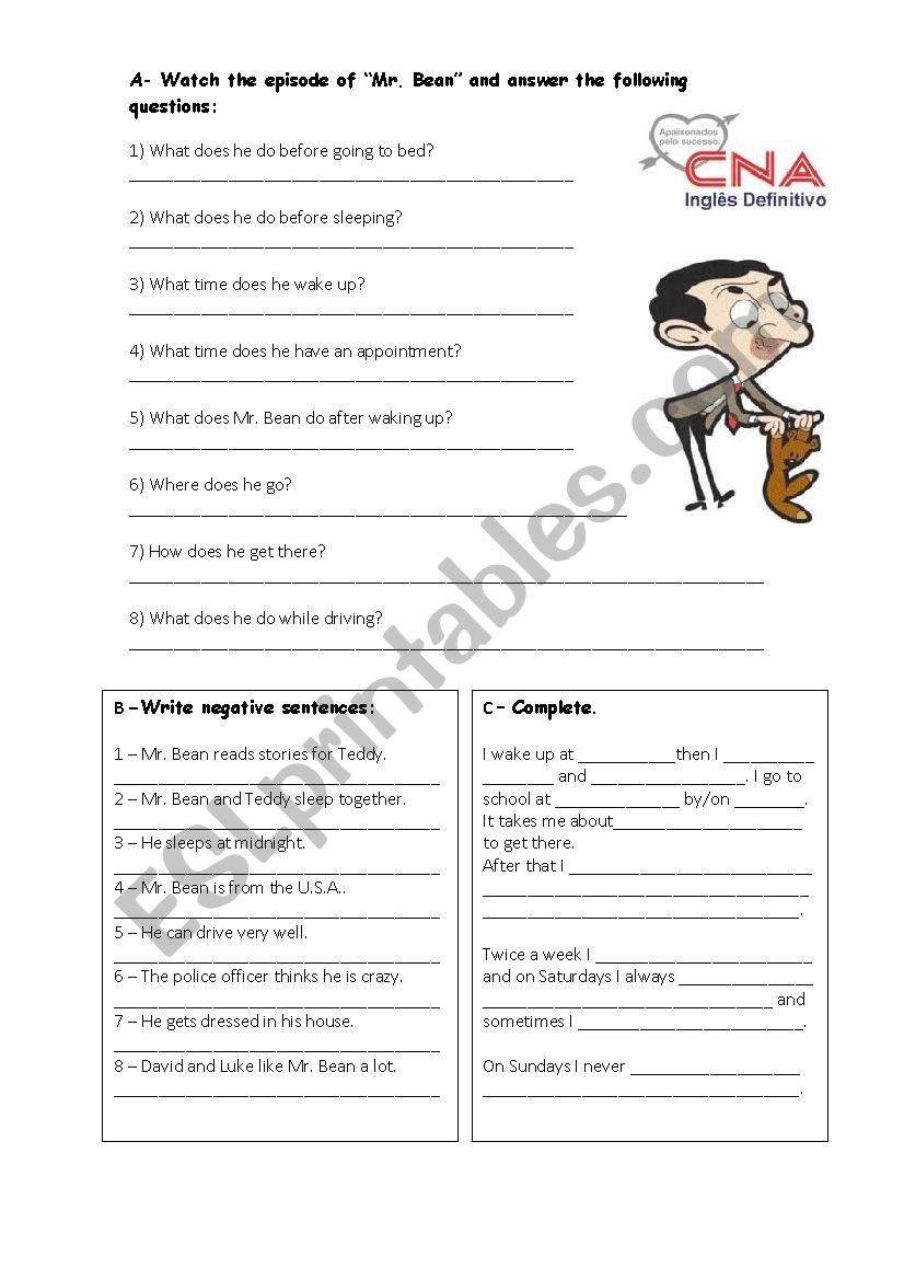 daily routines worksheet