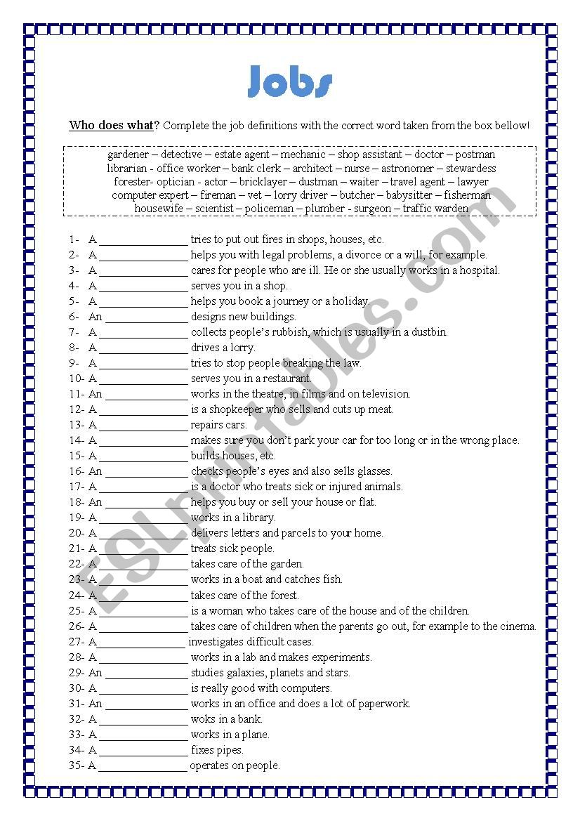 Jobs worksheet