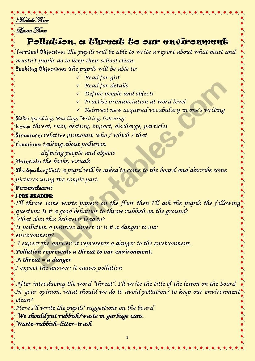 Lesson plan module 3 lesson 3 9th form + the text