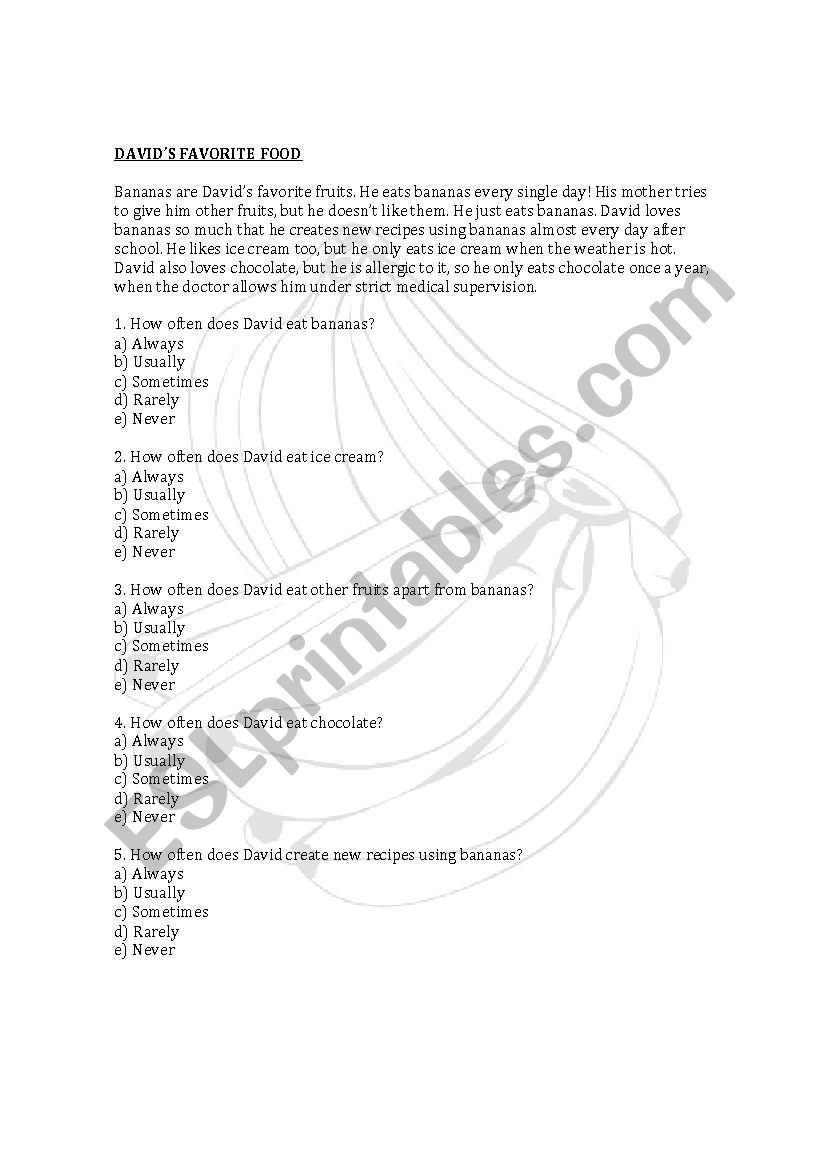 Davids favorite food worksheet