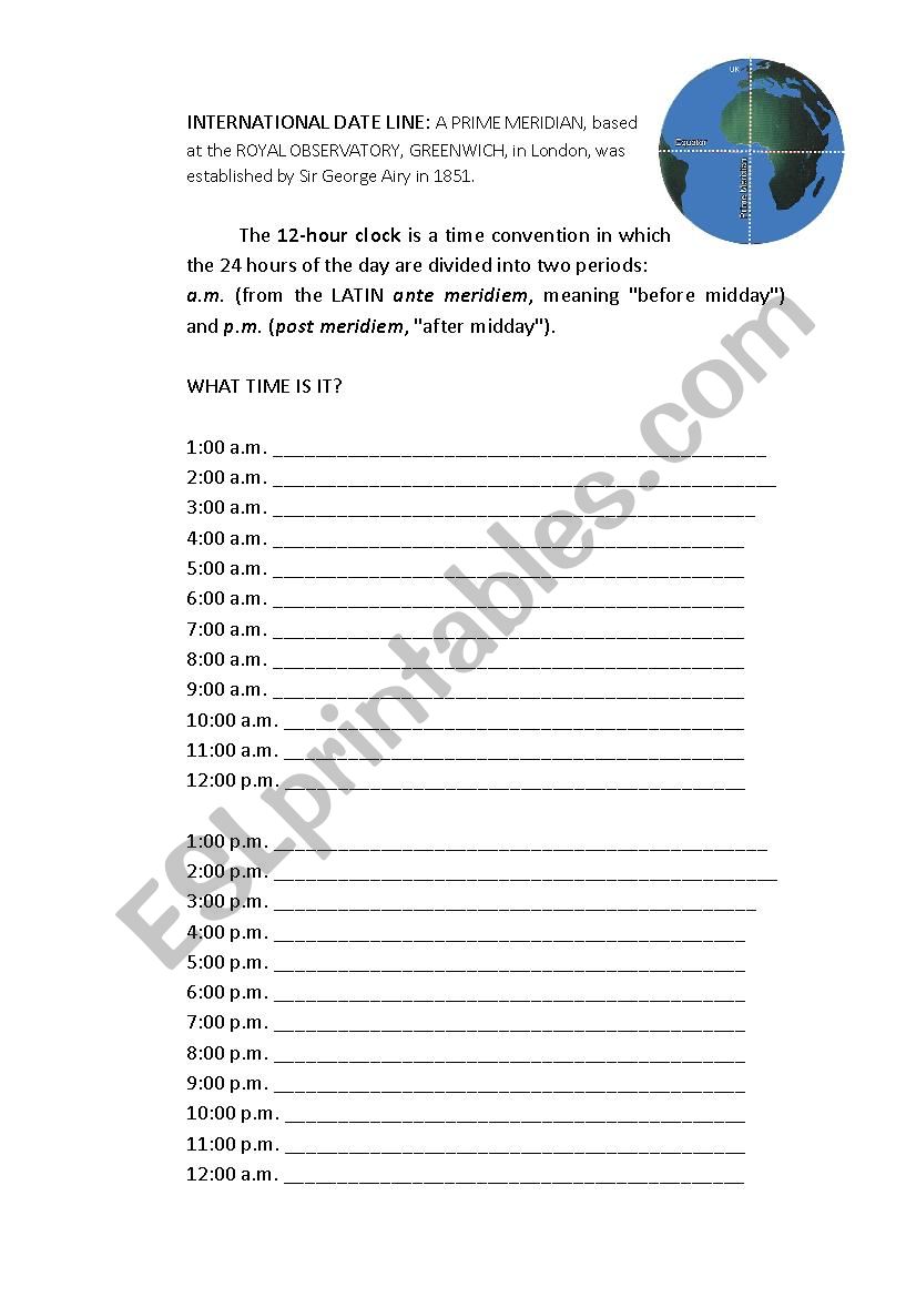 WHAT TIME IS IT worksheet