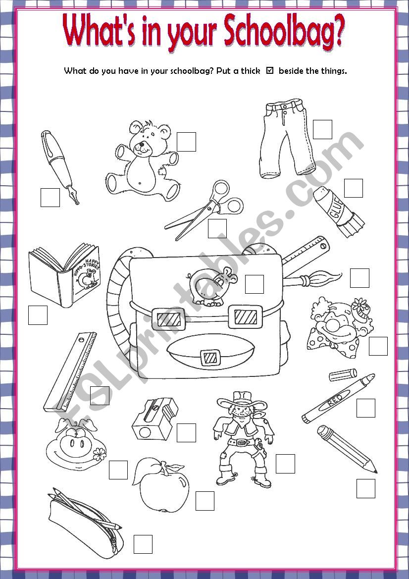 Whats in your Schoolbag? worksheet