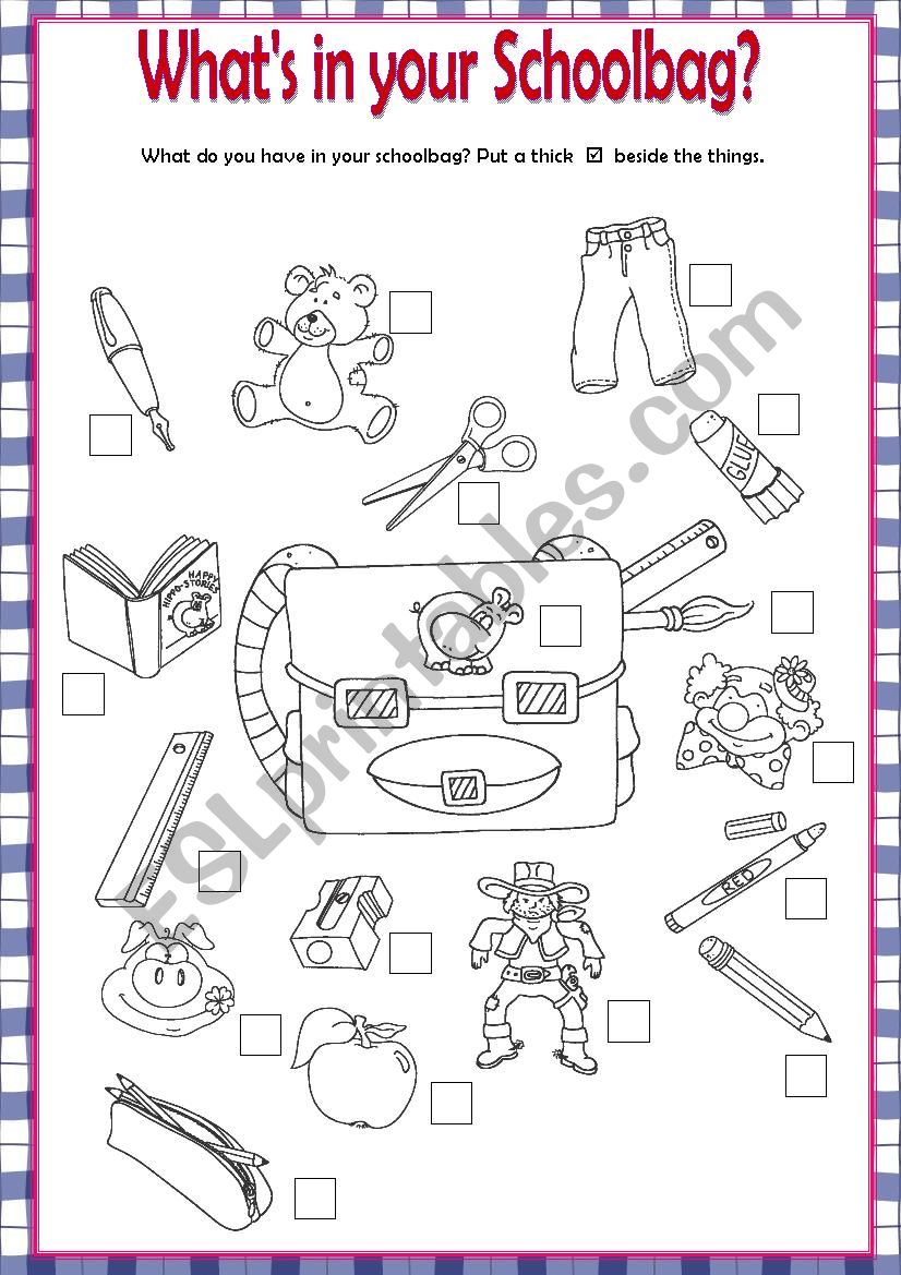 What´s in your Schoolbag? ESL worksheet by Krümel