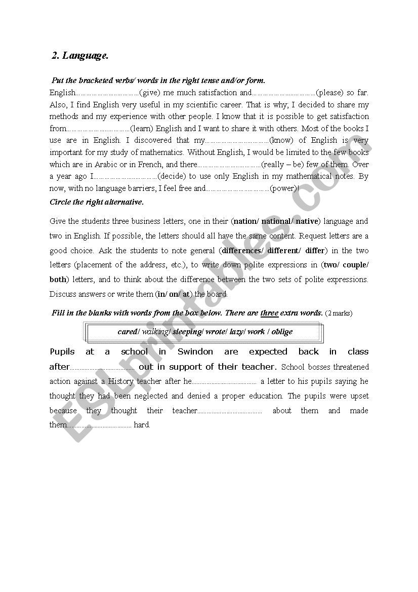 Term 1 Test worksheet