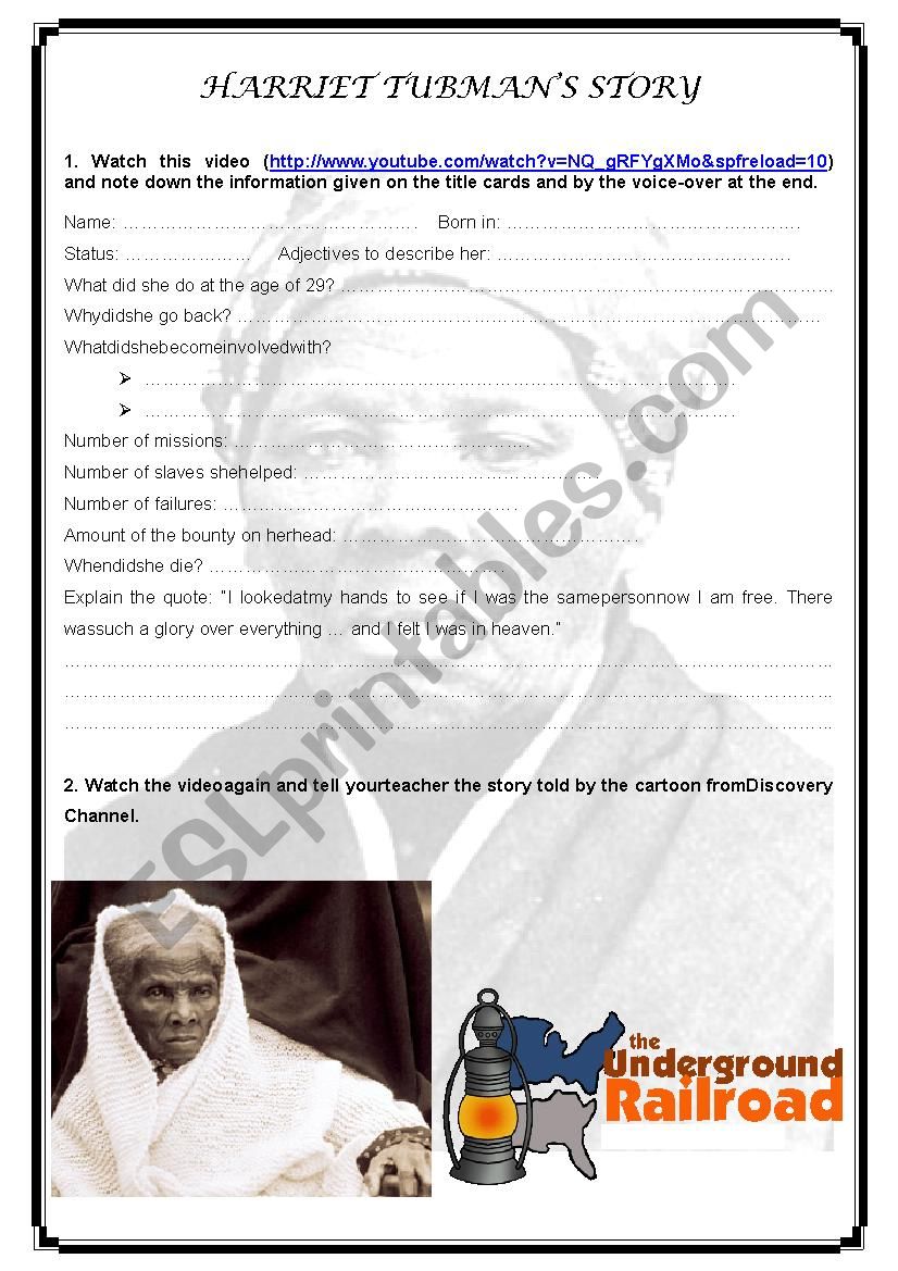 Harriet Tubman´s story worksheet