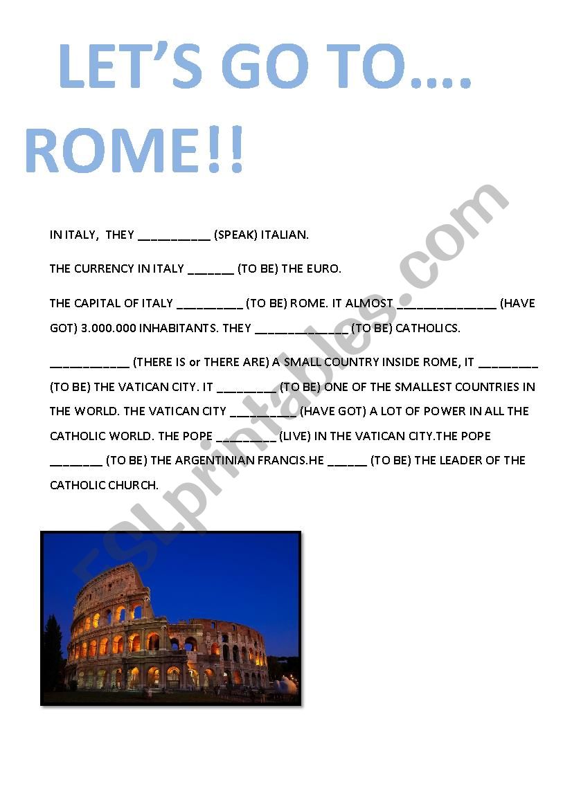 Lets go to Rome worksheet