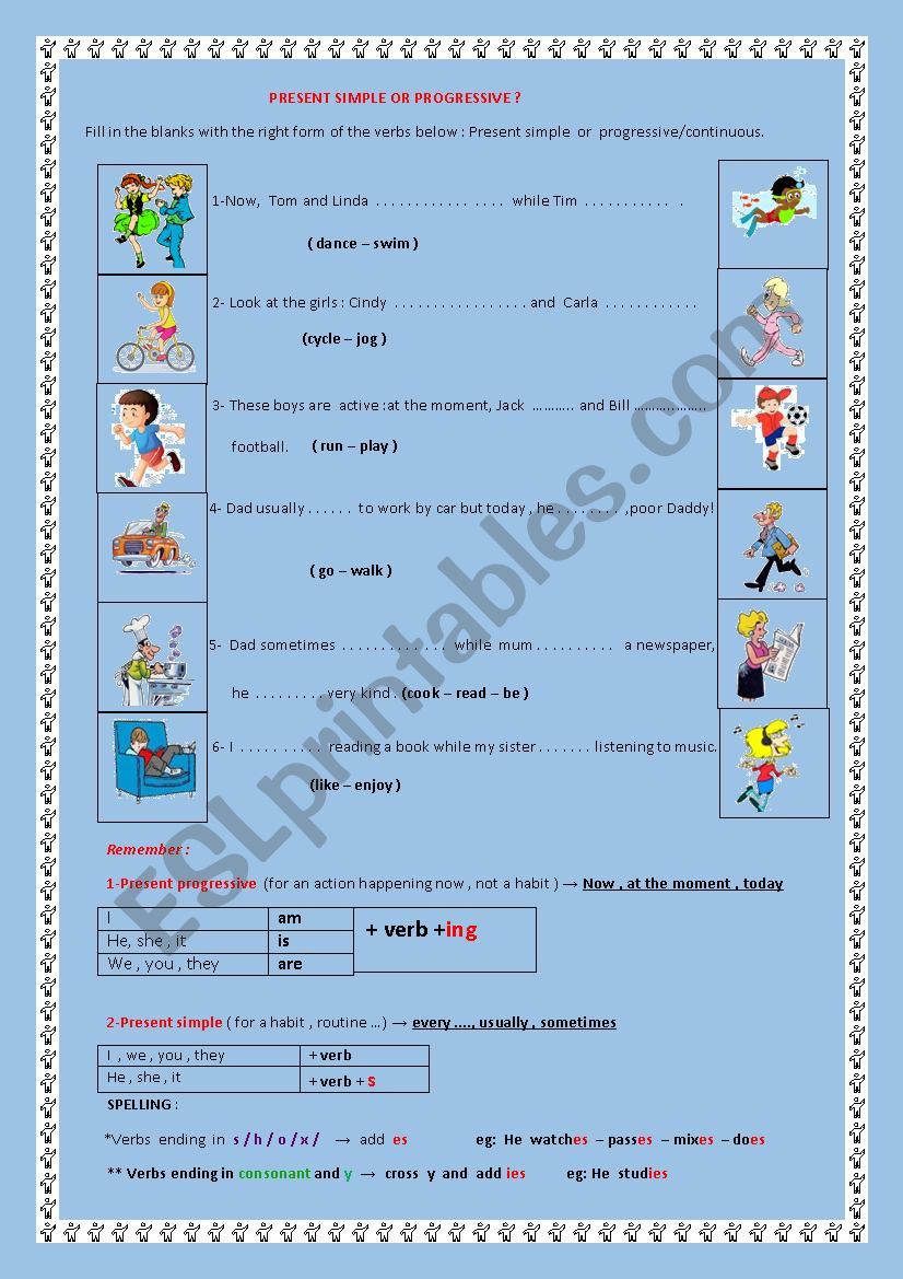 Present simple or progressive worksheet