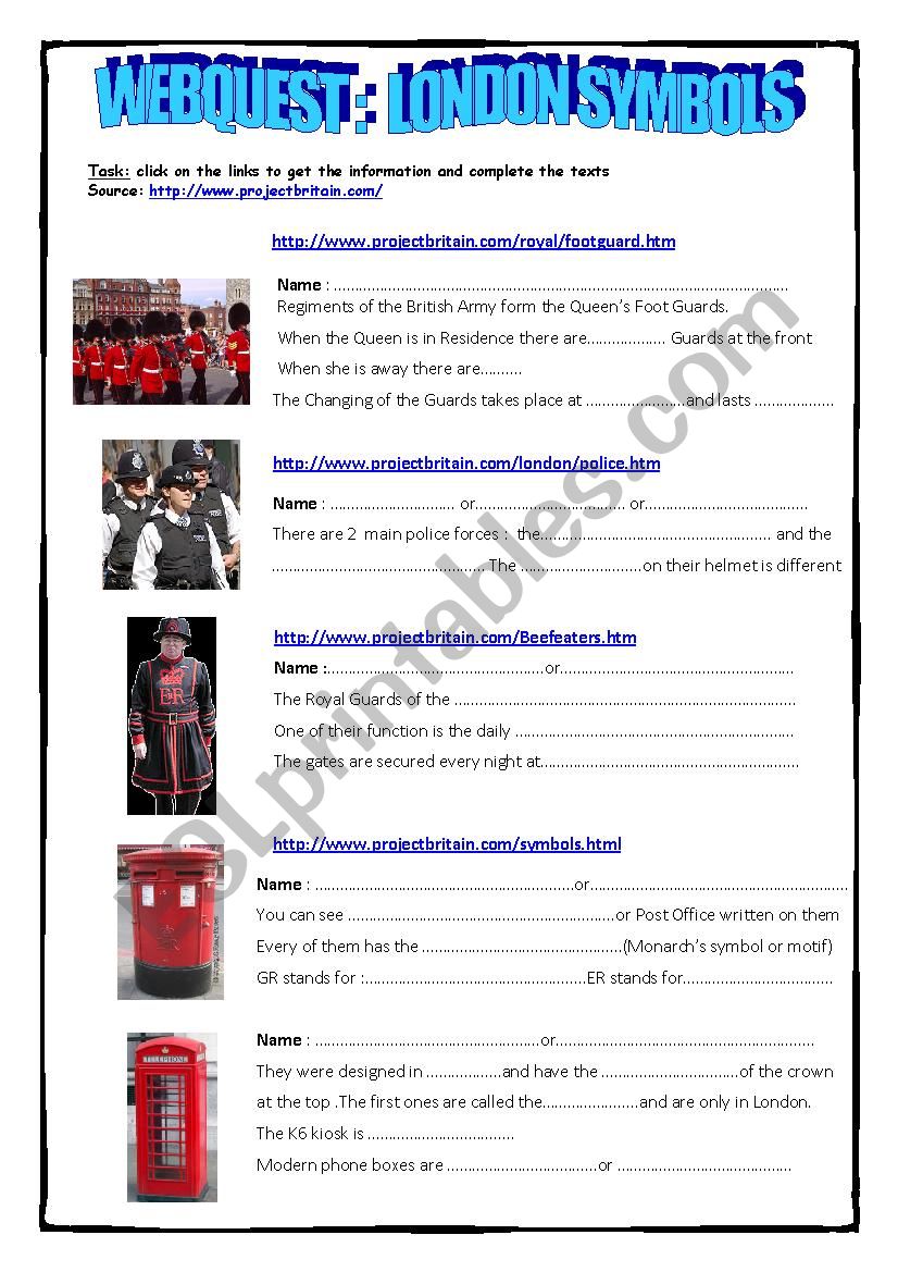 Webquest London Symbols worksheet