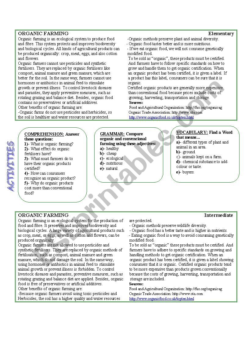 Organic Farming worksheet