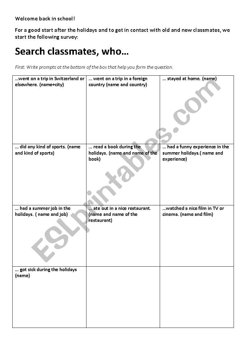 Interview after the holidays worksheet