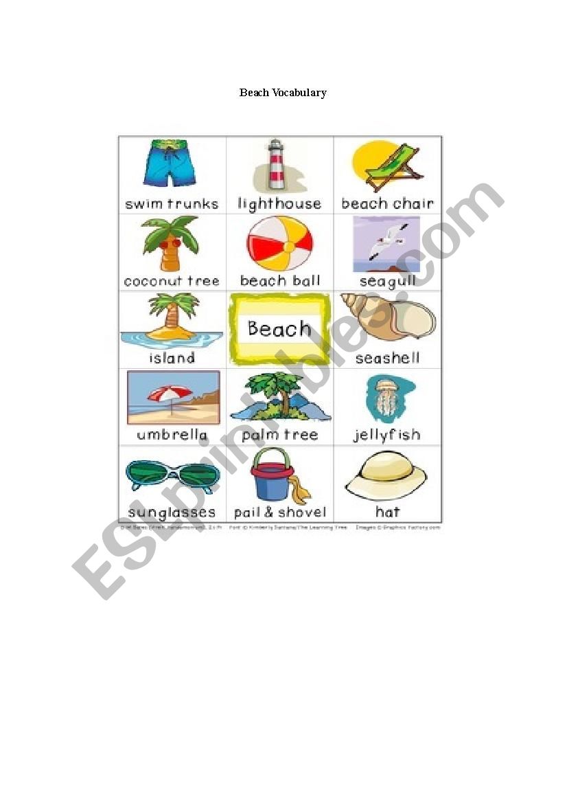 Beach vocabulary worksheet