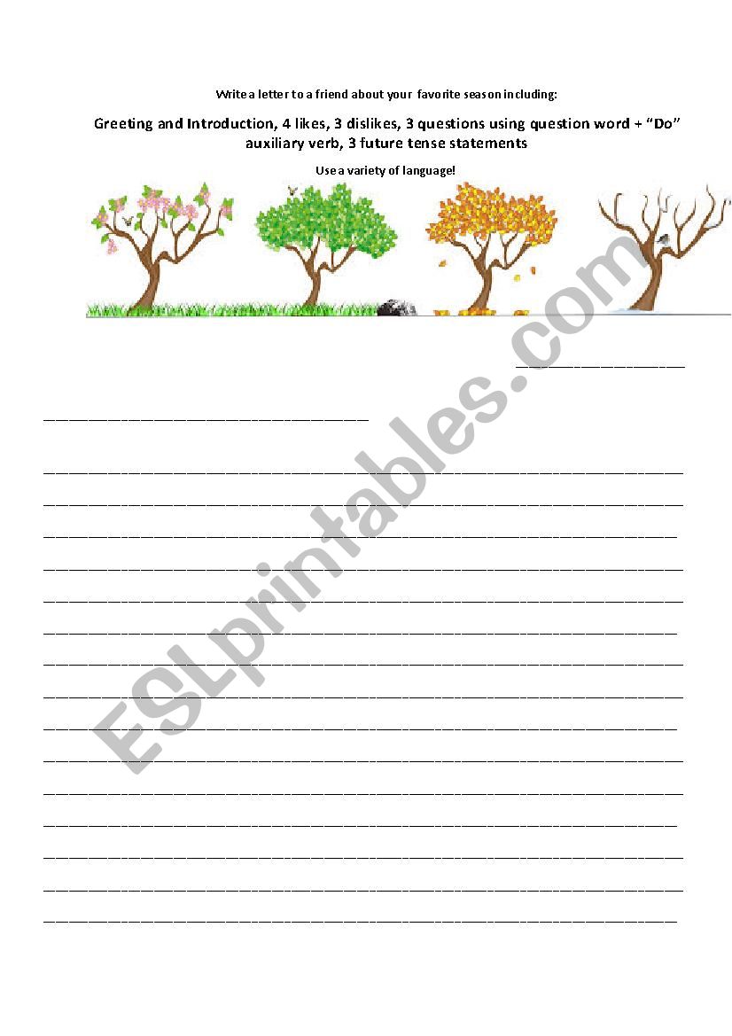 My Favorite Season Writing Activity