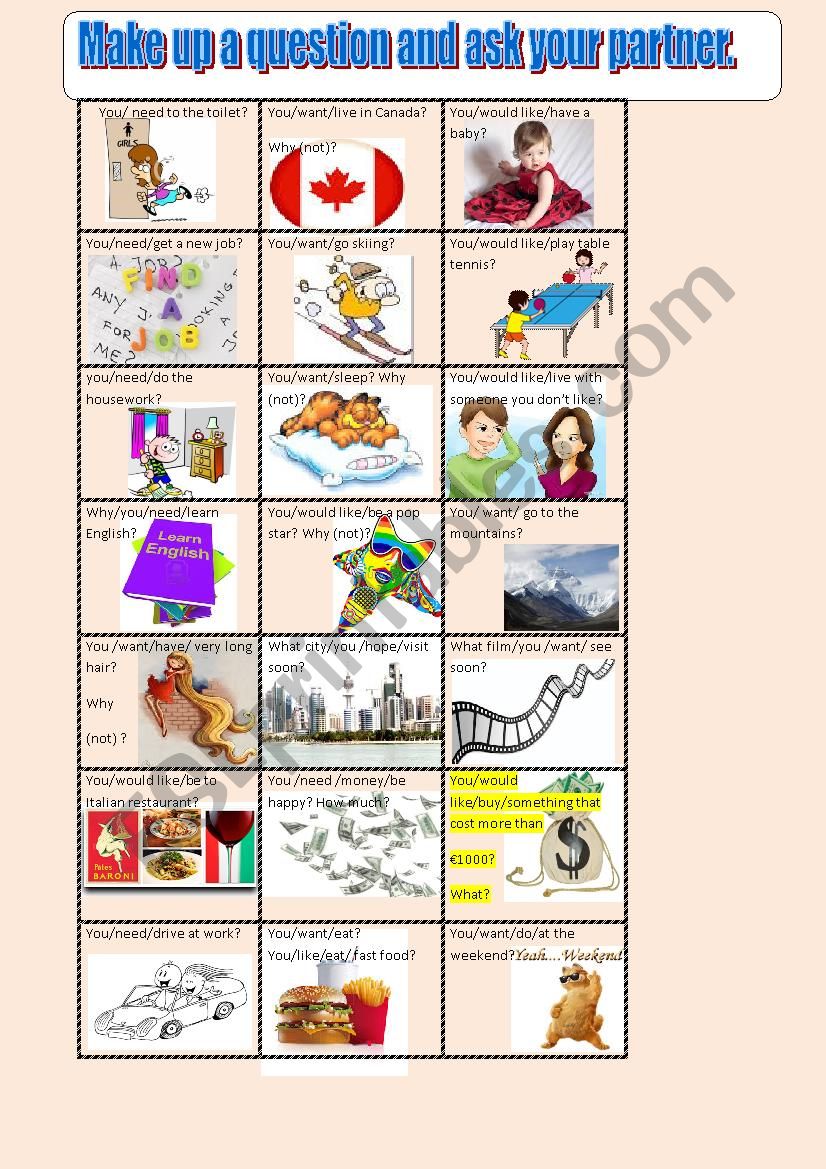 Speaking cards verb + infinitive
