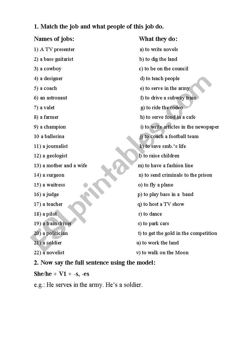 Jobs practice worksheet