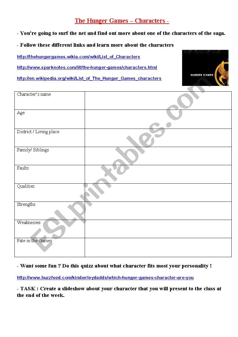 The Hunger Games worksheet