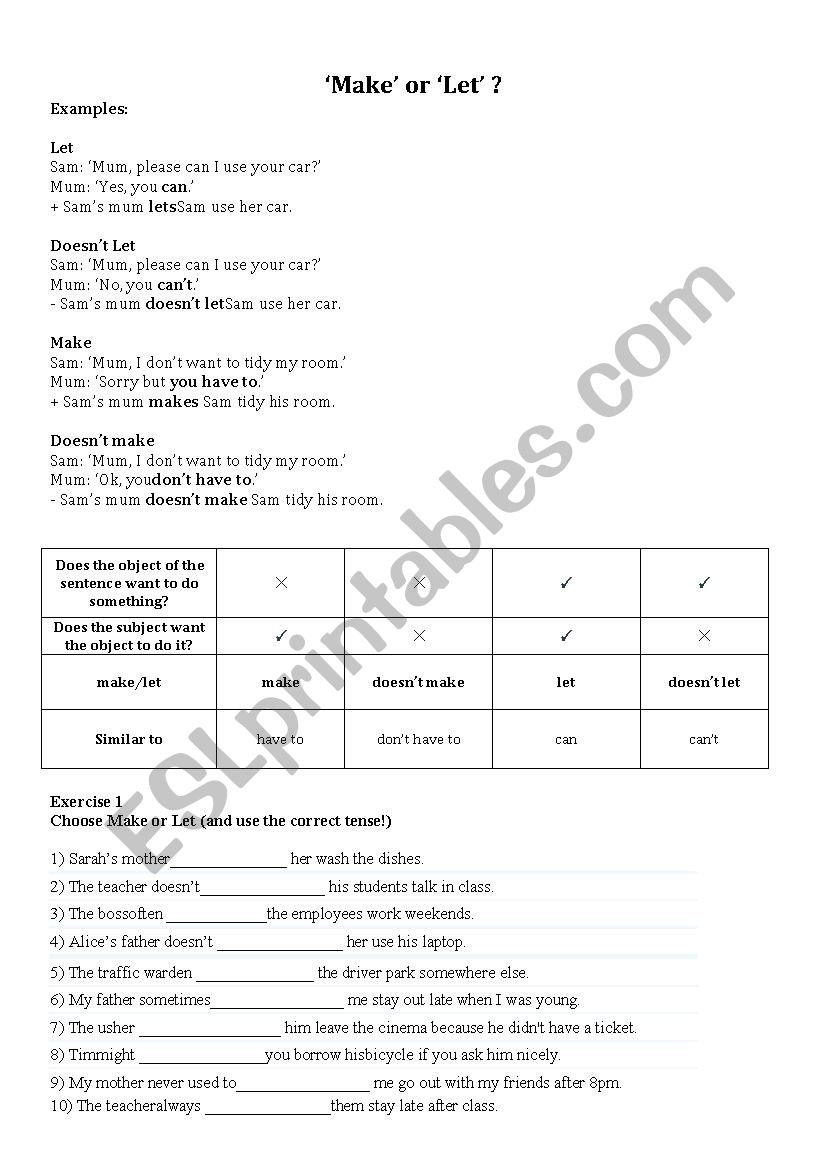 Make or Let worksheet