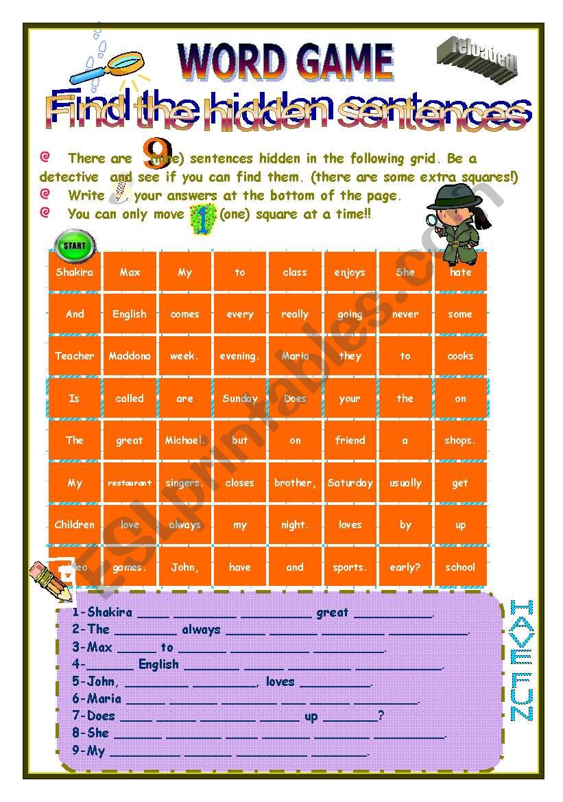 HIDDEN SENTENCES worksheet