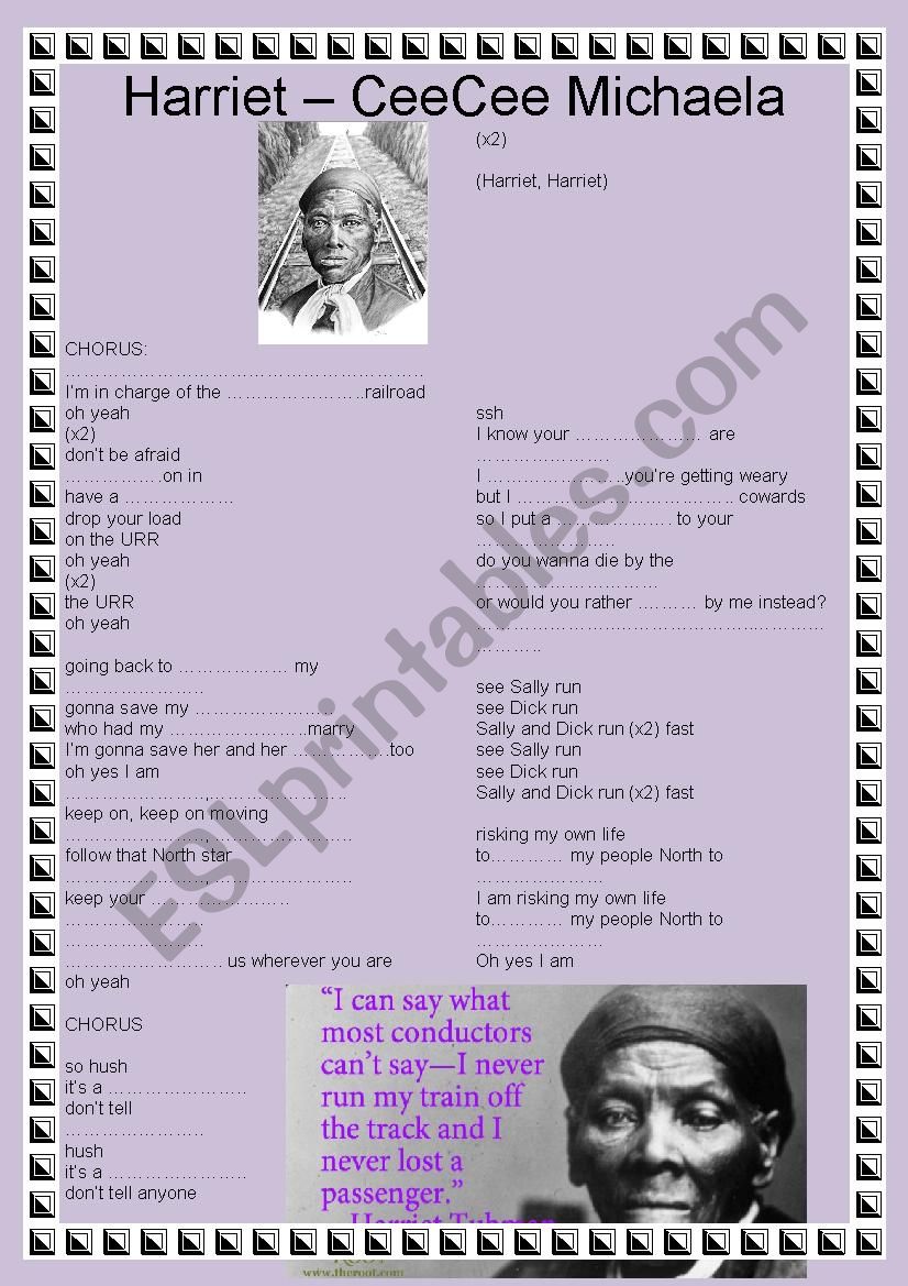 Harriet Cee Cee Michaela worksheet