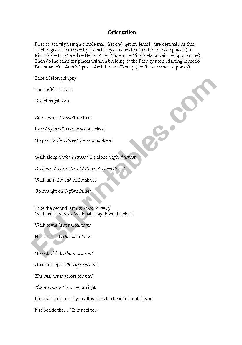 Orientation worksheet