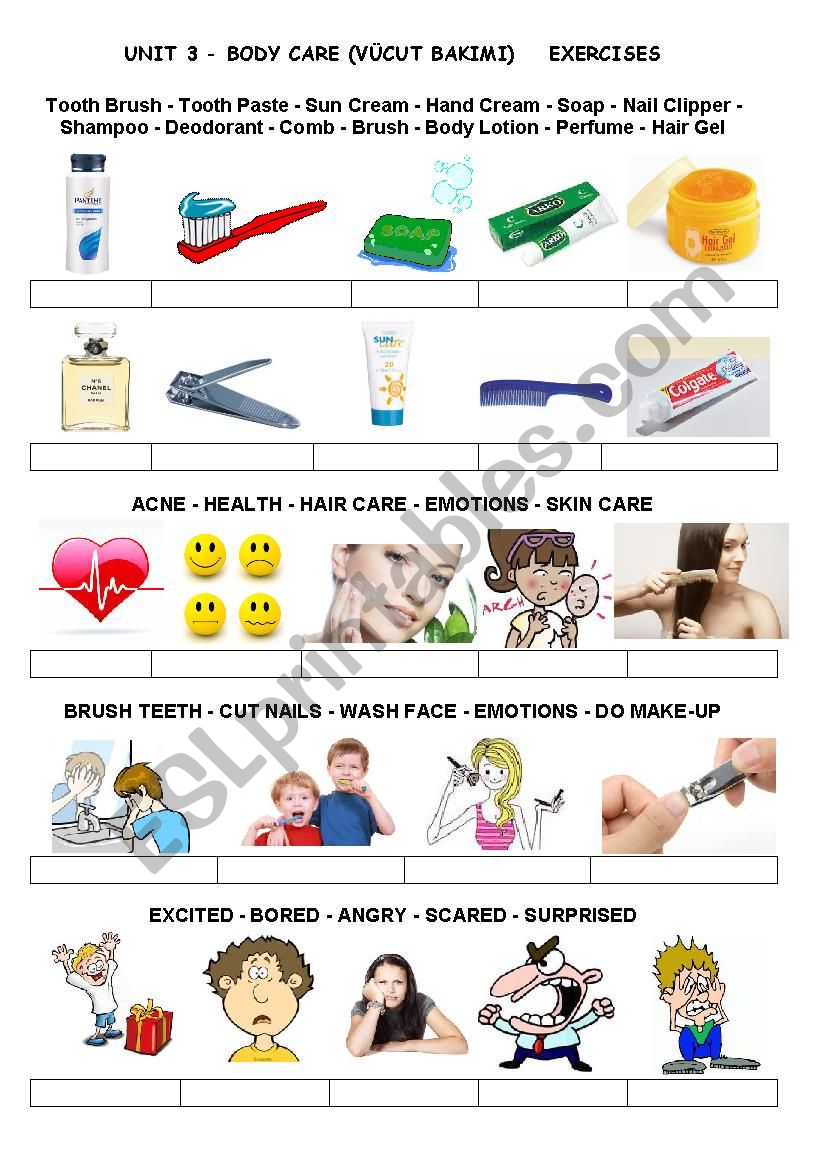 body care products worksheet