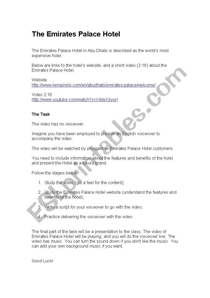 Emirates Palace Hotel worksheet