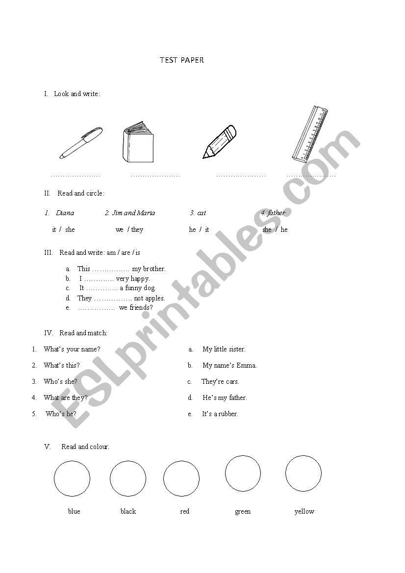 pronouns school objects worksheet