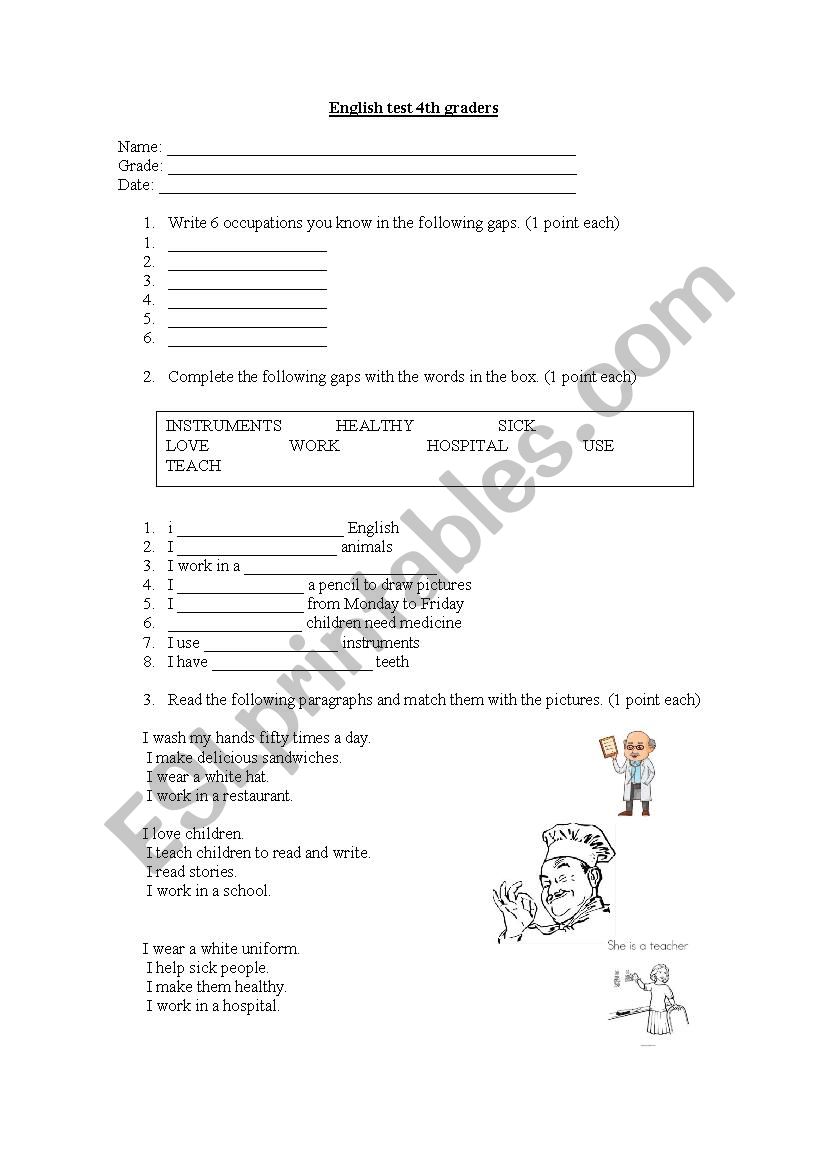 Health problems worksheet