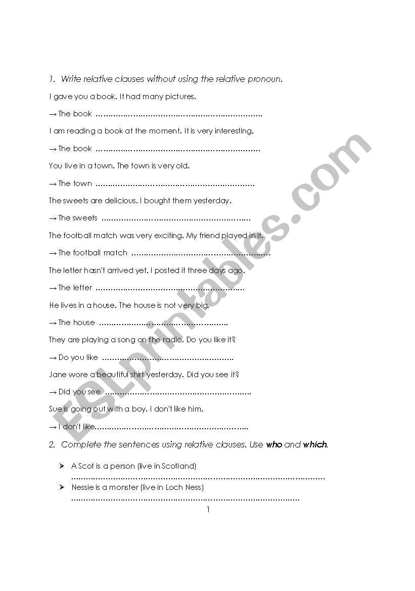 relative clauses worksheet