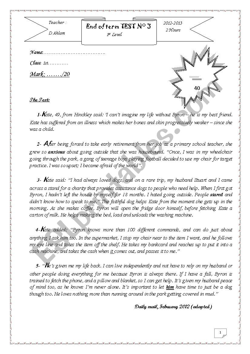 1st formers end of term test 3