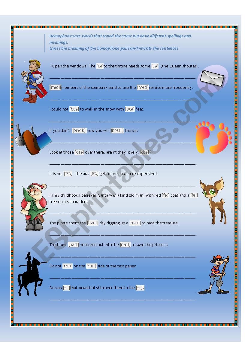 Homophones worksheet