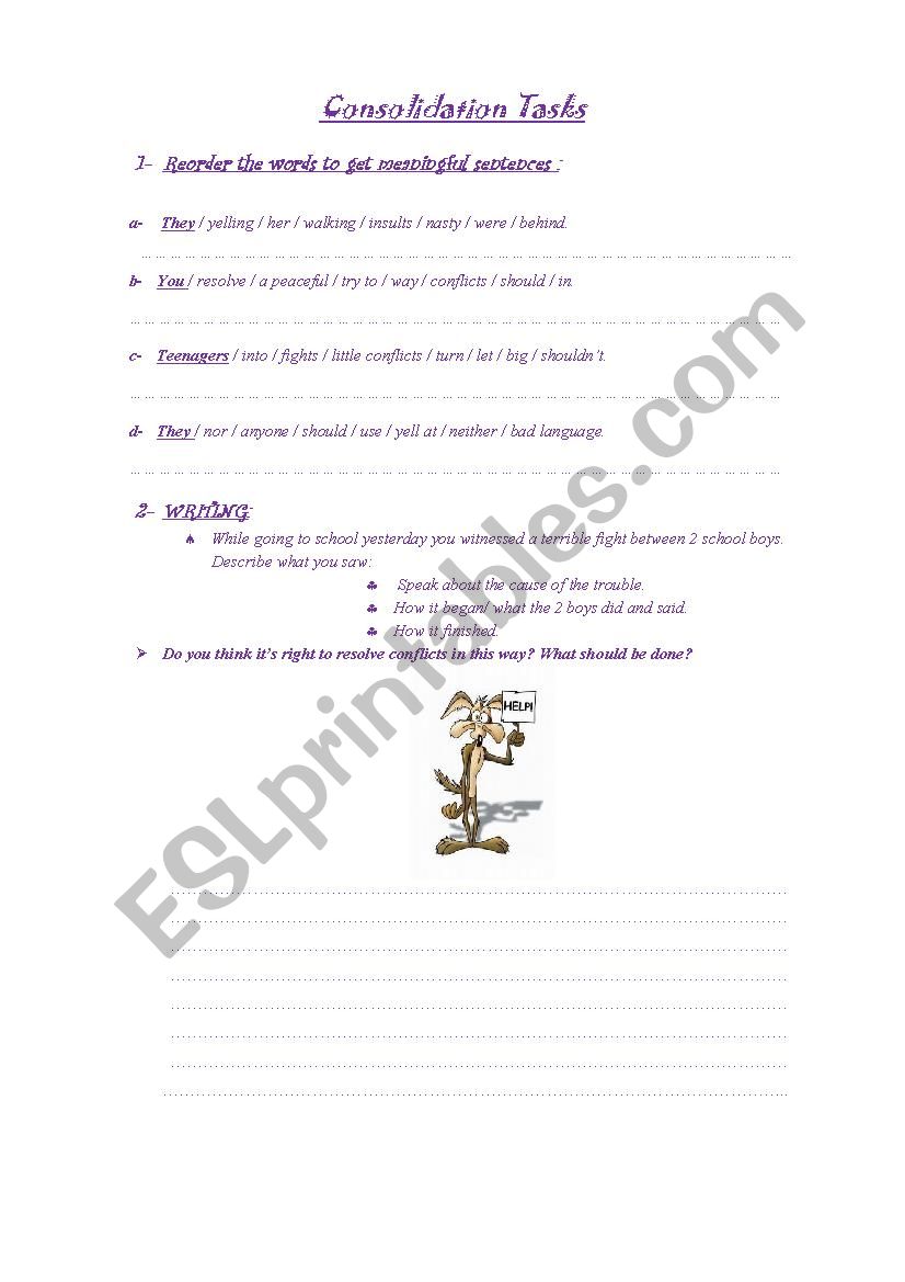 consolidation tasks for 2nd formers