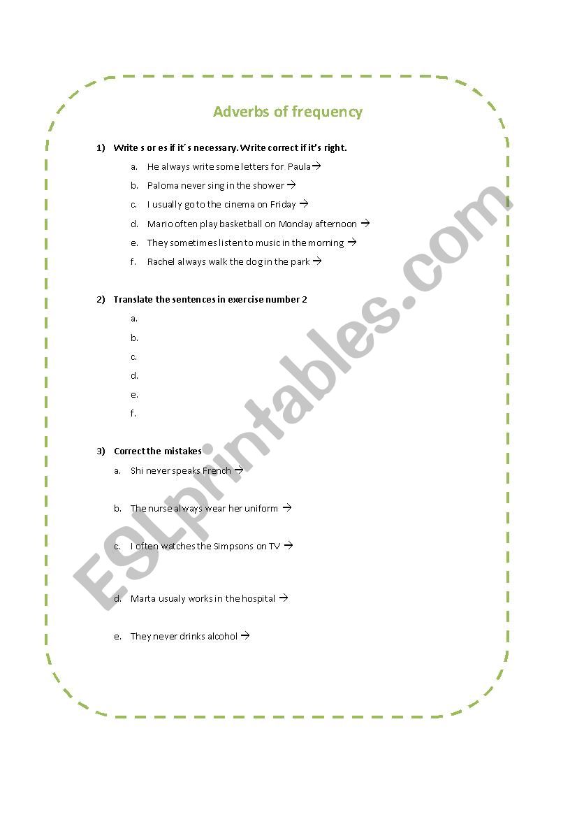 Adverbs of frequency worksheet