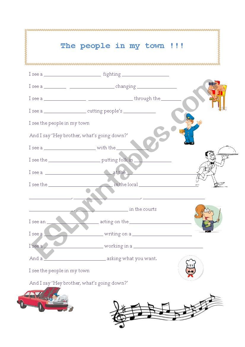 The people in my town lyrics worksheet