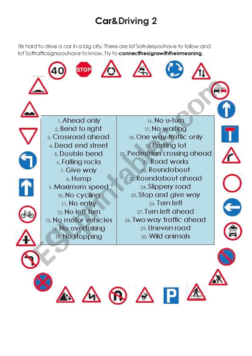 Car and driving 2 worksheet