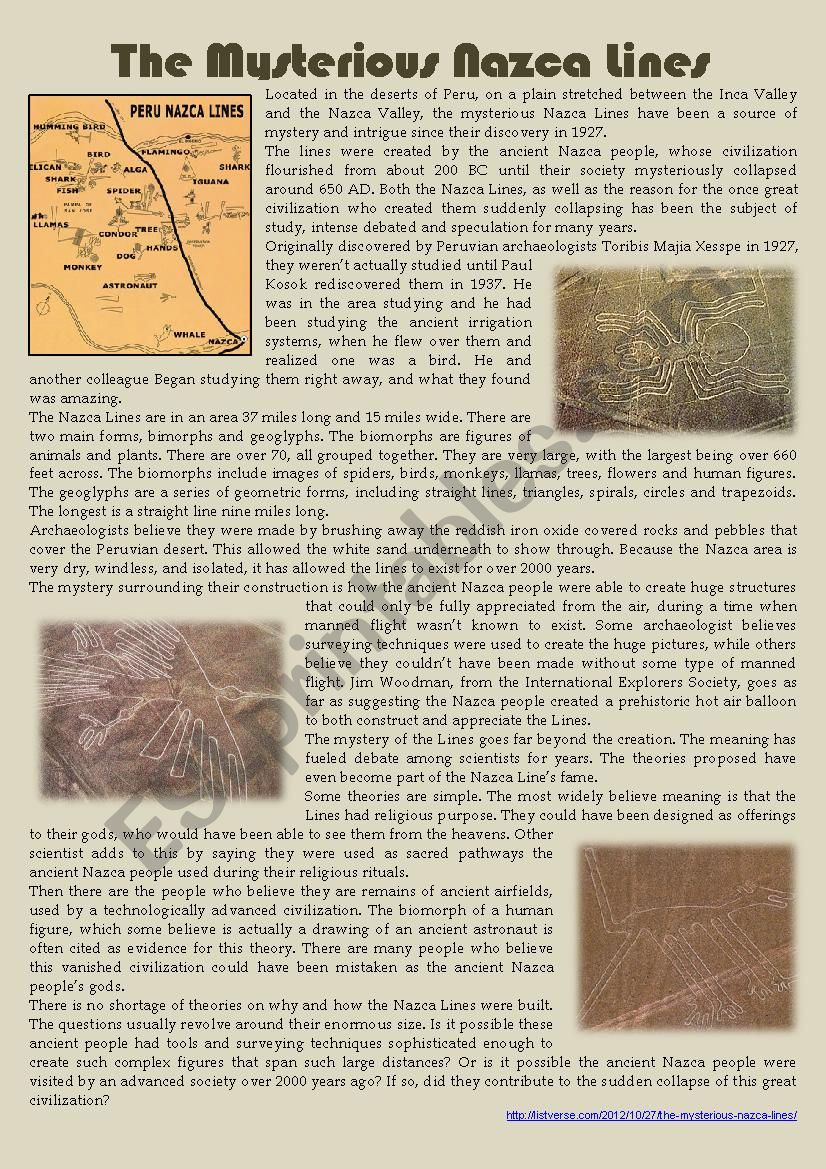 The Mysterious Nazca Lines  worksheet