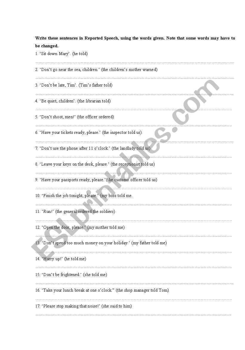 Reported Speech (2) worksheet