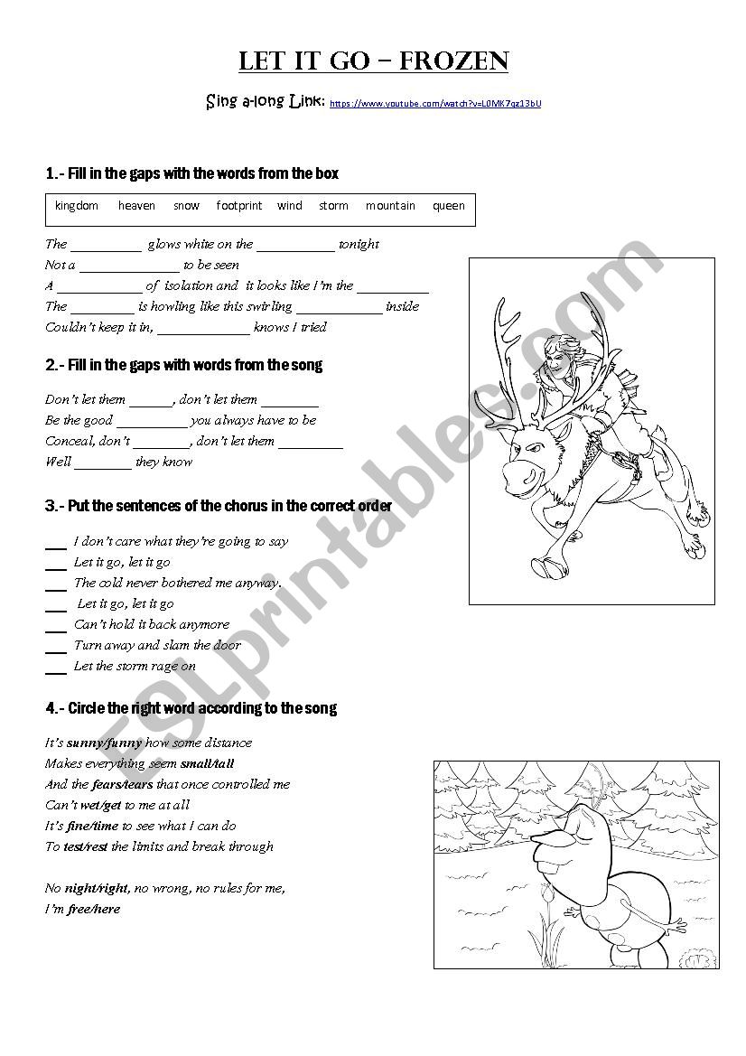 FROZEN LYRICS WORKSHEET worksheet