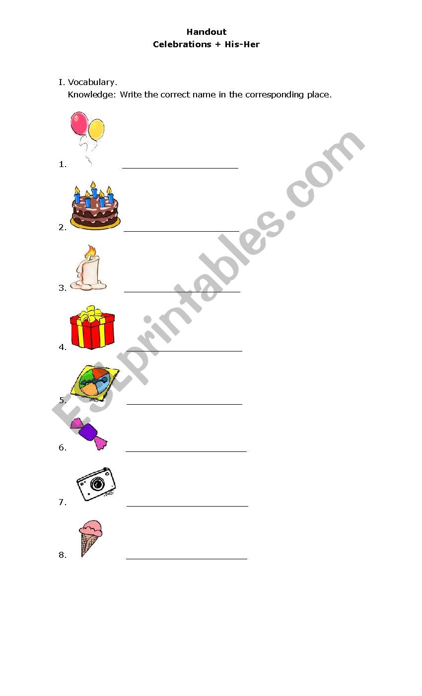 Celebrations plus possessives worksheet