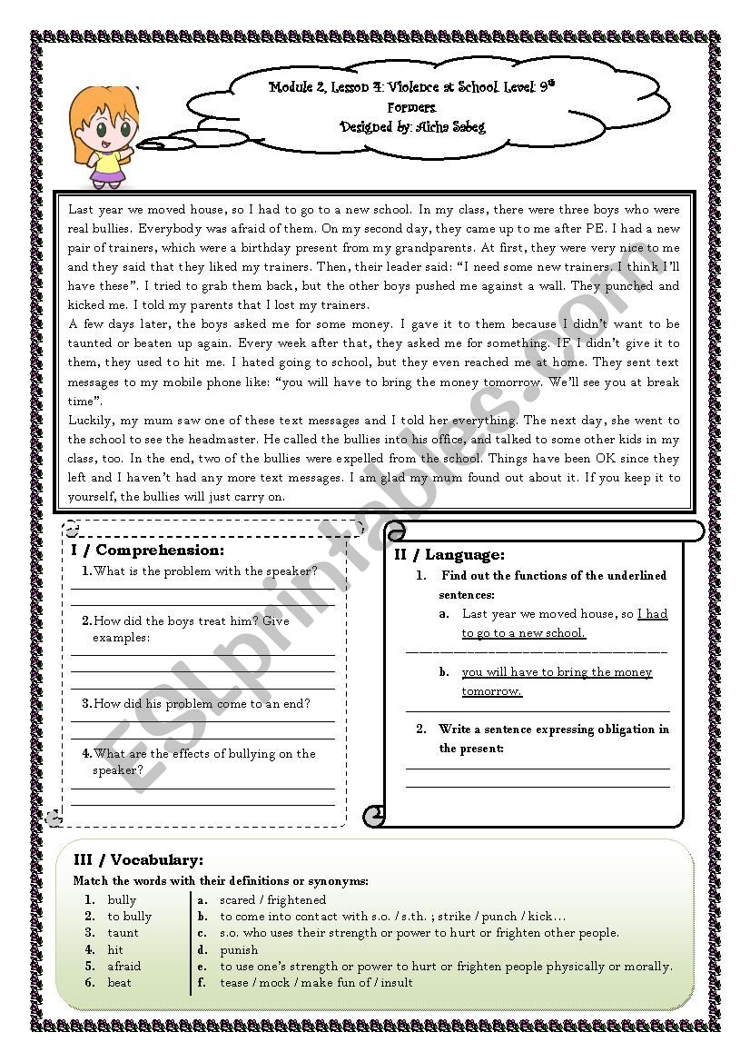 Bullying worksheet