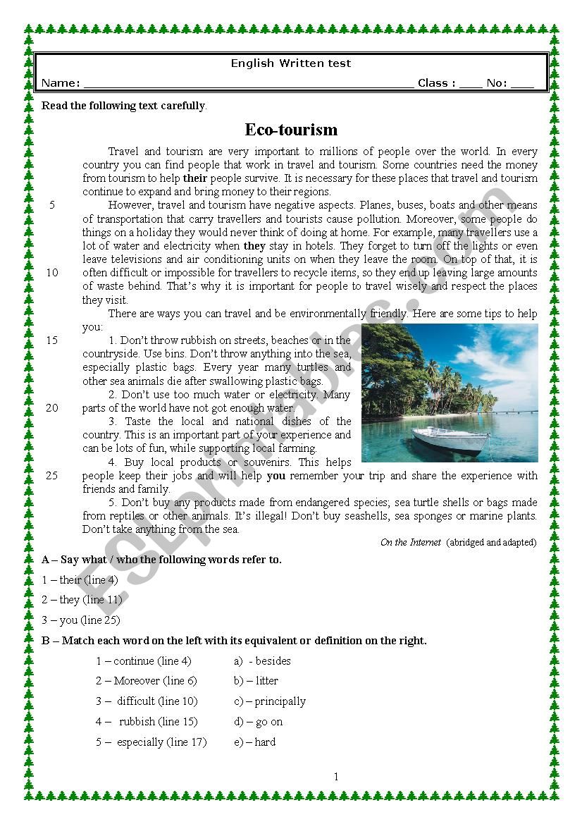Test (vocational courses module 6) Eco-tourism