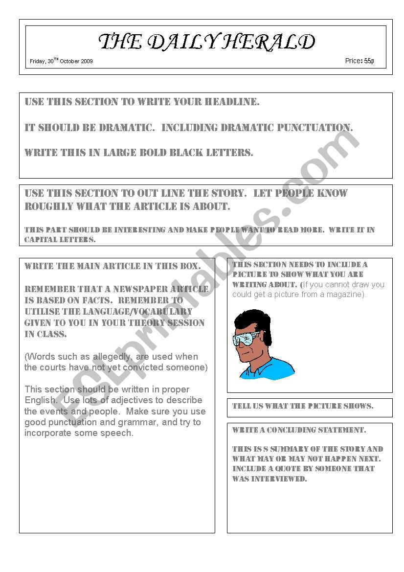 Newspaper article worksheet